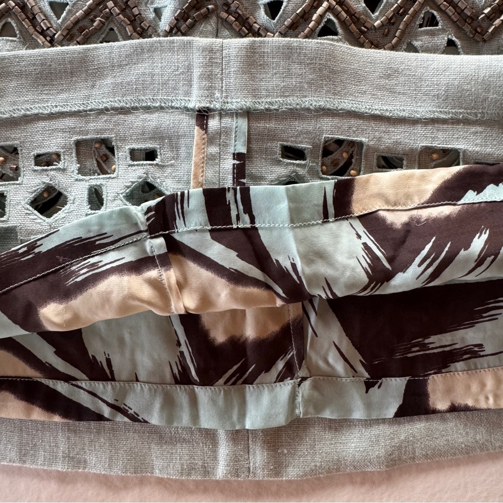 Per Se Linen Beaded Cut-Out Silk Lined Mini Skirt (6) - Picture 16 of 17